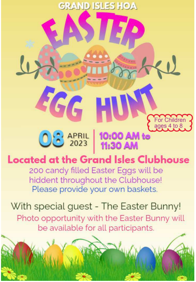 Easter Egg Hunt Sat April 8th @ 10AM – Grand Isles Master Homeowners Association